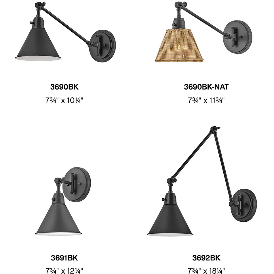 Arti 1 Light 7.75 inch Black Indoor Wall Sconce Wall Light in Black / Natural Rattan