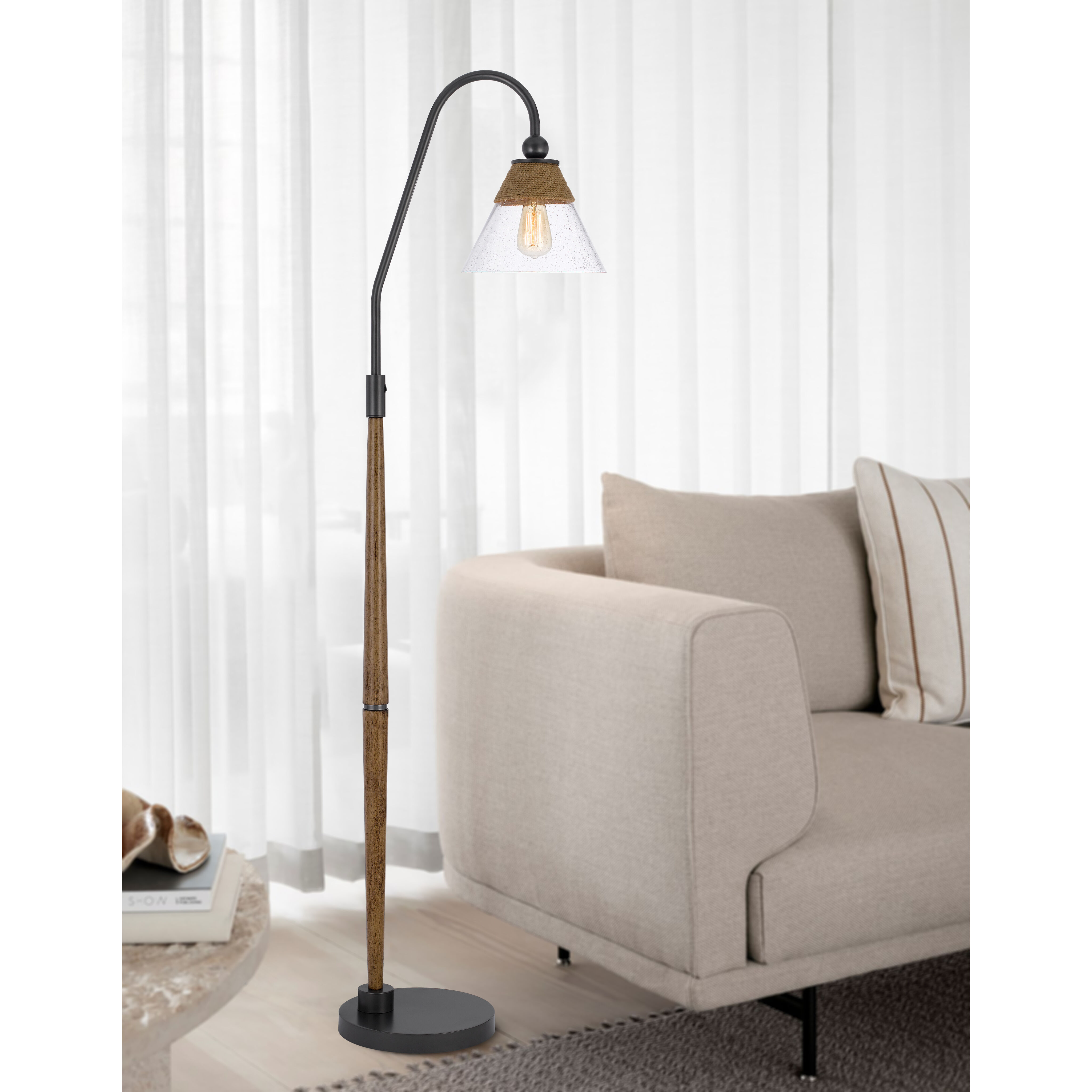 Hinton 71 inch 60.00 watt Oak and Black Floor Lamp Portable Light