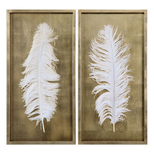 White Feathers Gold Shadow Boxes, Set of 2