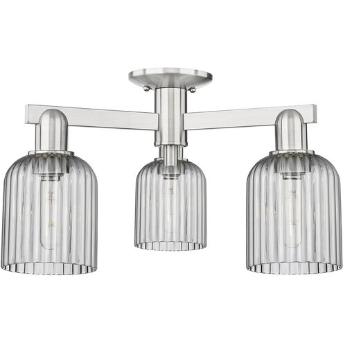 Bridal Veil 3 Light 22.5 inch Brushed Satin Nickel Semi-Flush Mount Ceiling Light in Light Smoke Glass