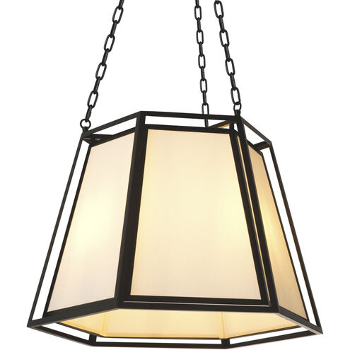 Moreno 3 Light 23.62 inch Black with Off-White Cotton Look Fabric Pendant Ceiling Light