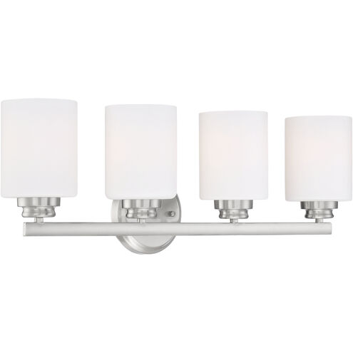 Neighborhood Bolden 4 Light 25 inch Brushed Polished Nickel Vanity Light Wall Light in White Frost Glass, Neighborhood Collection
