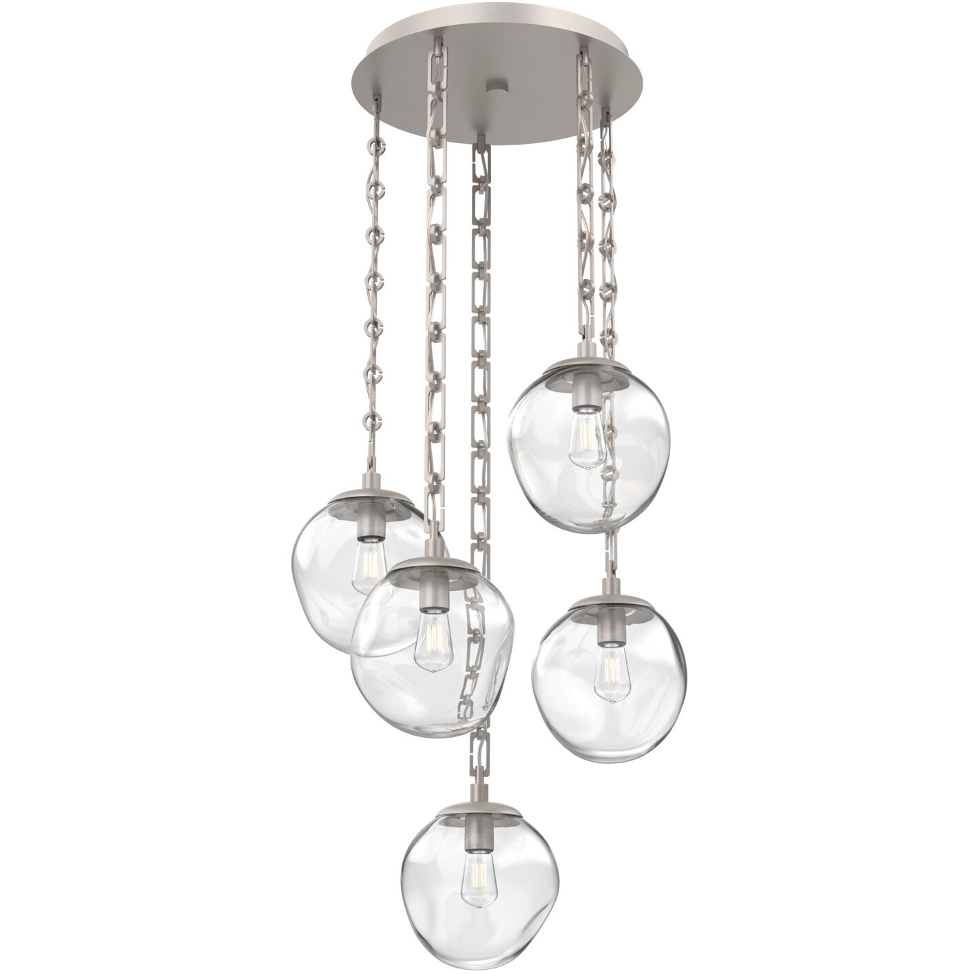 Aster 5 Light 24.3 inch Beige Silver Multi-Pendant Ceiling Light in Clear, Rectangular Chain