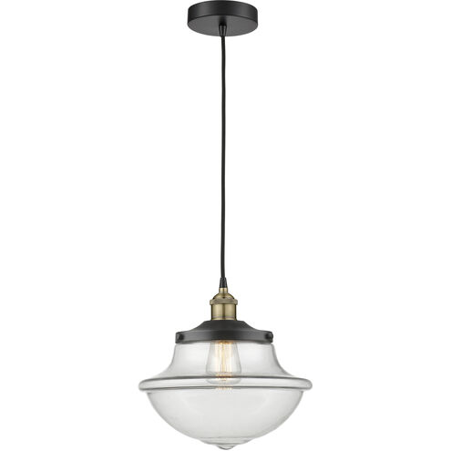 Oxford 1 Light 11.75 inch Black Antique Brass Mini Pendant Ceiling Light in Clear Glass