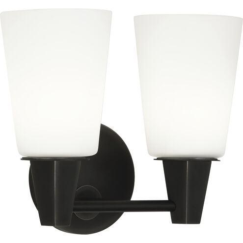 Wheatley 2 Light 11 inch Deep Patina Bronze Wall Sconce Wall Light in Cased White Glass