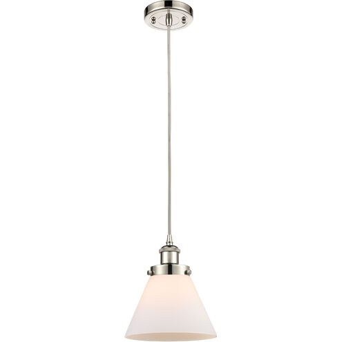 Ballston Large Cone 1 Light 8 inch Polished Nickel Mini Pendant Ceiling Light in Matte White Glass