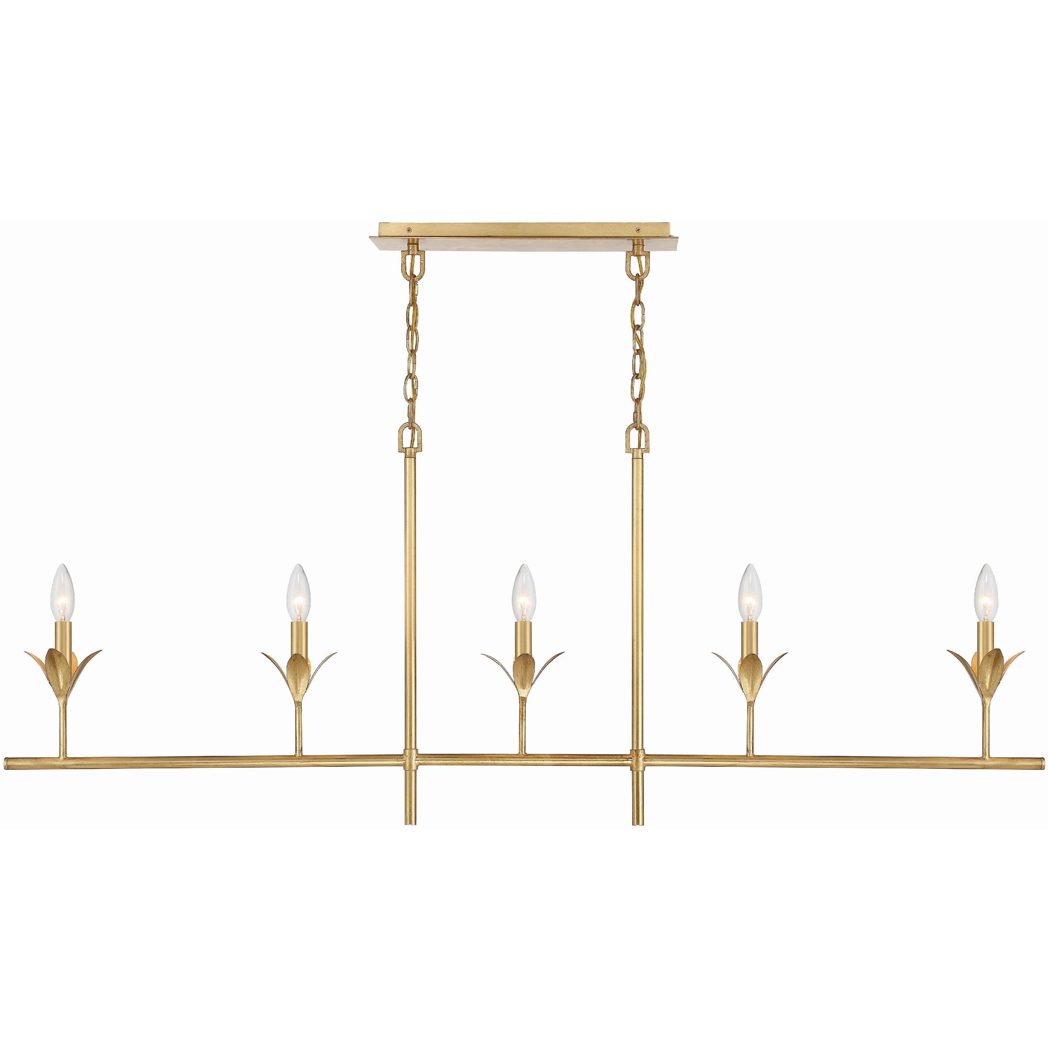Broche 5 Light 53.5 inch Antique Gold Linear Chandelier Ceiling Light