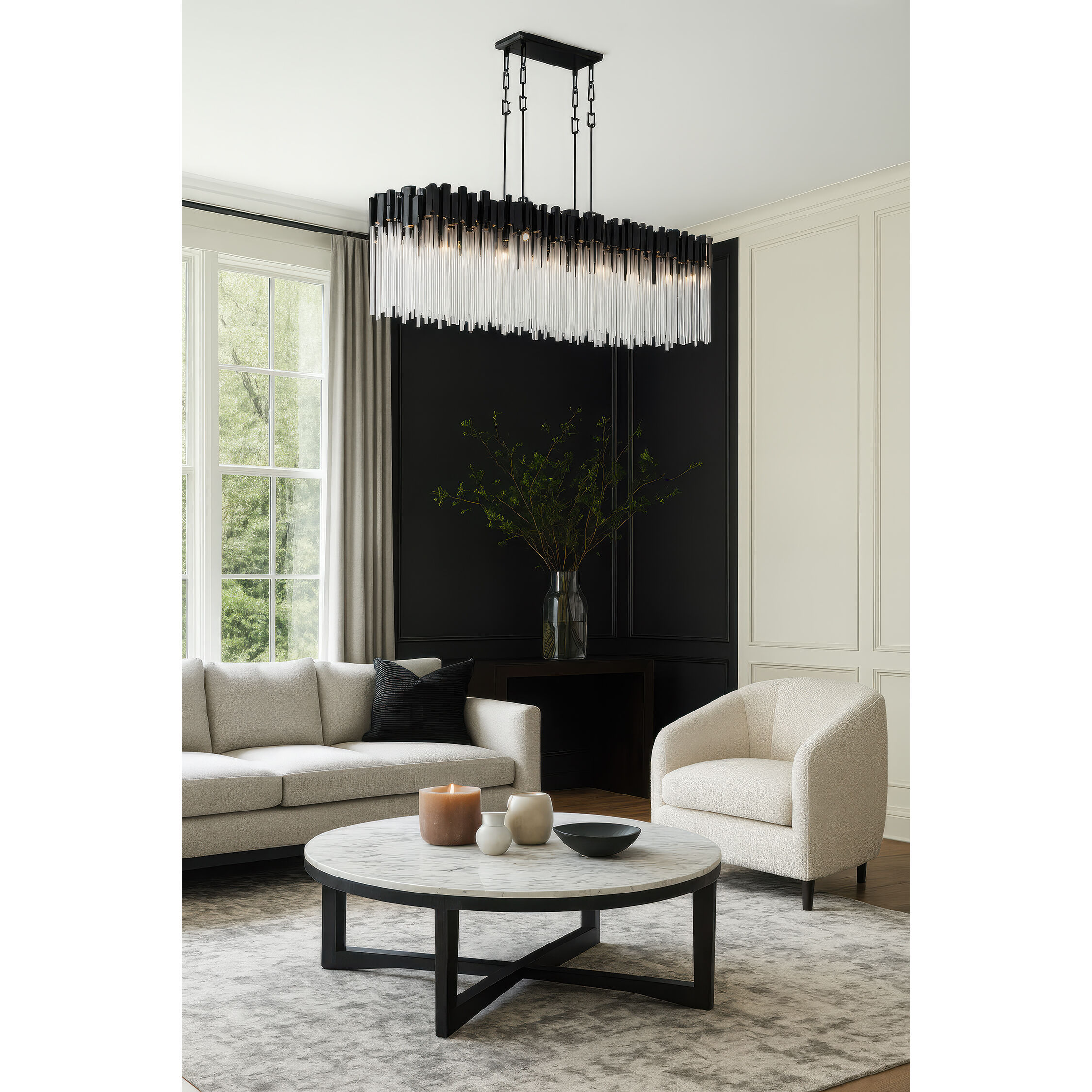 Matrix 8 Light 48.25 inch Matte Black and French Gold Linear Pendant Ceiling Light