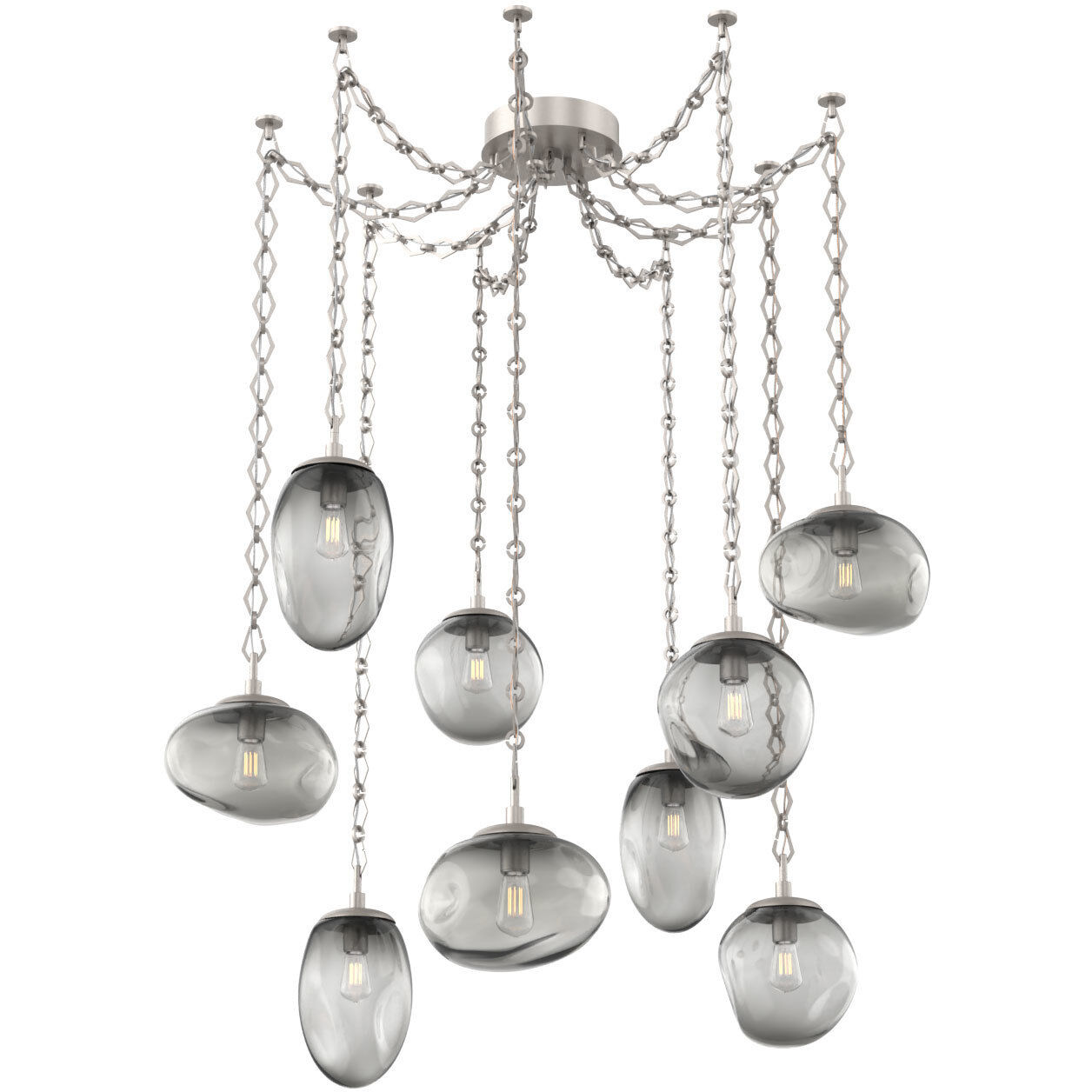 Cosmos 9 Light 17 inch Beige Silver Swag Multi-Pendant Ceiling Light in Smoke, Diamond Chain