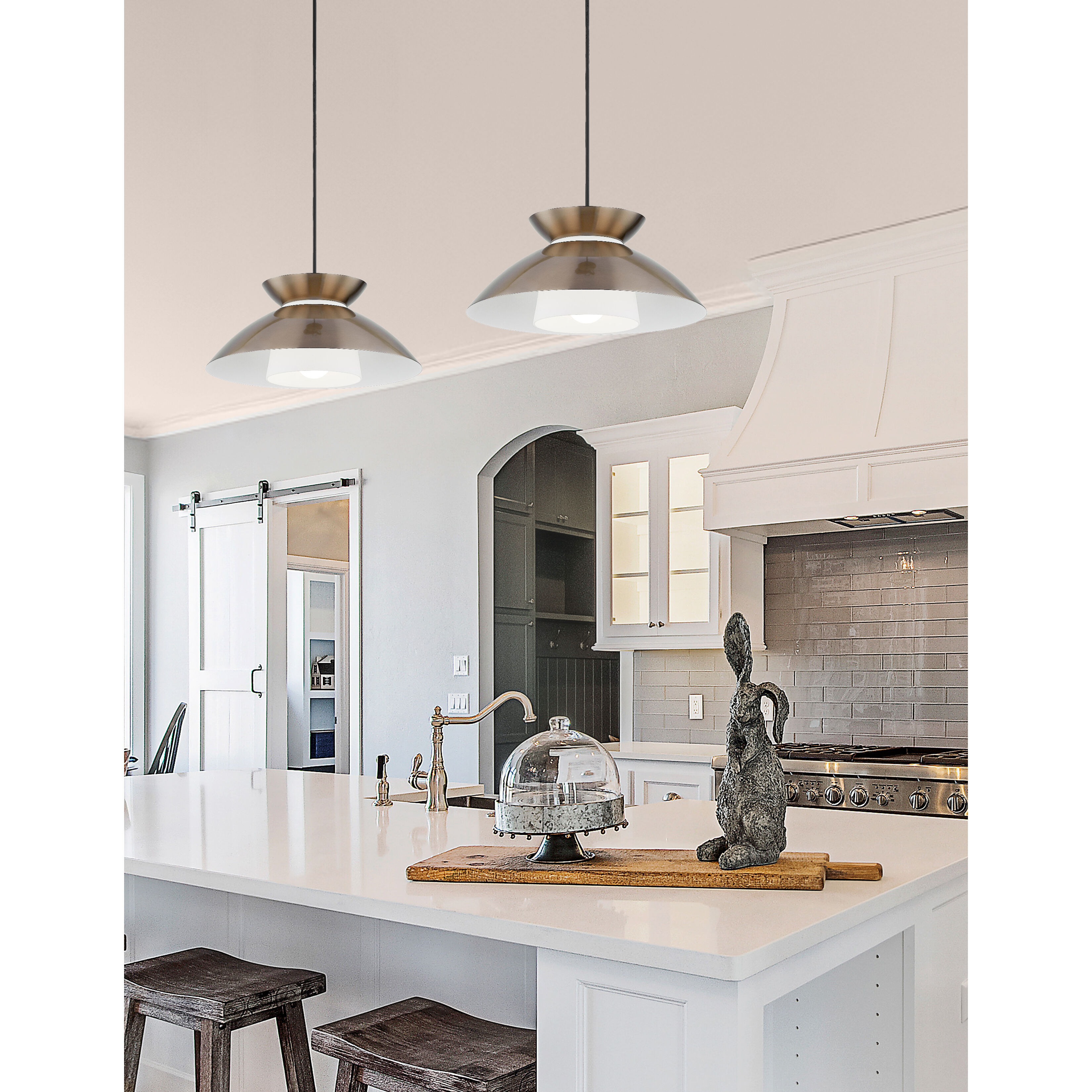 Fusion Collection 1 Light 14.25 inch Brushed Brass Pendant Ceiling Light, Noreen Family