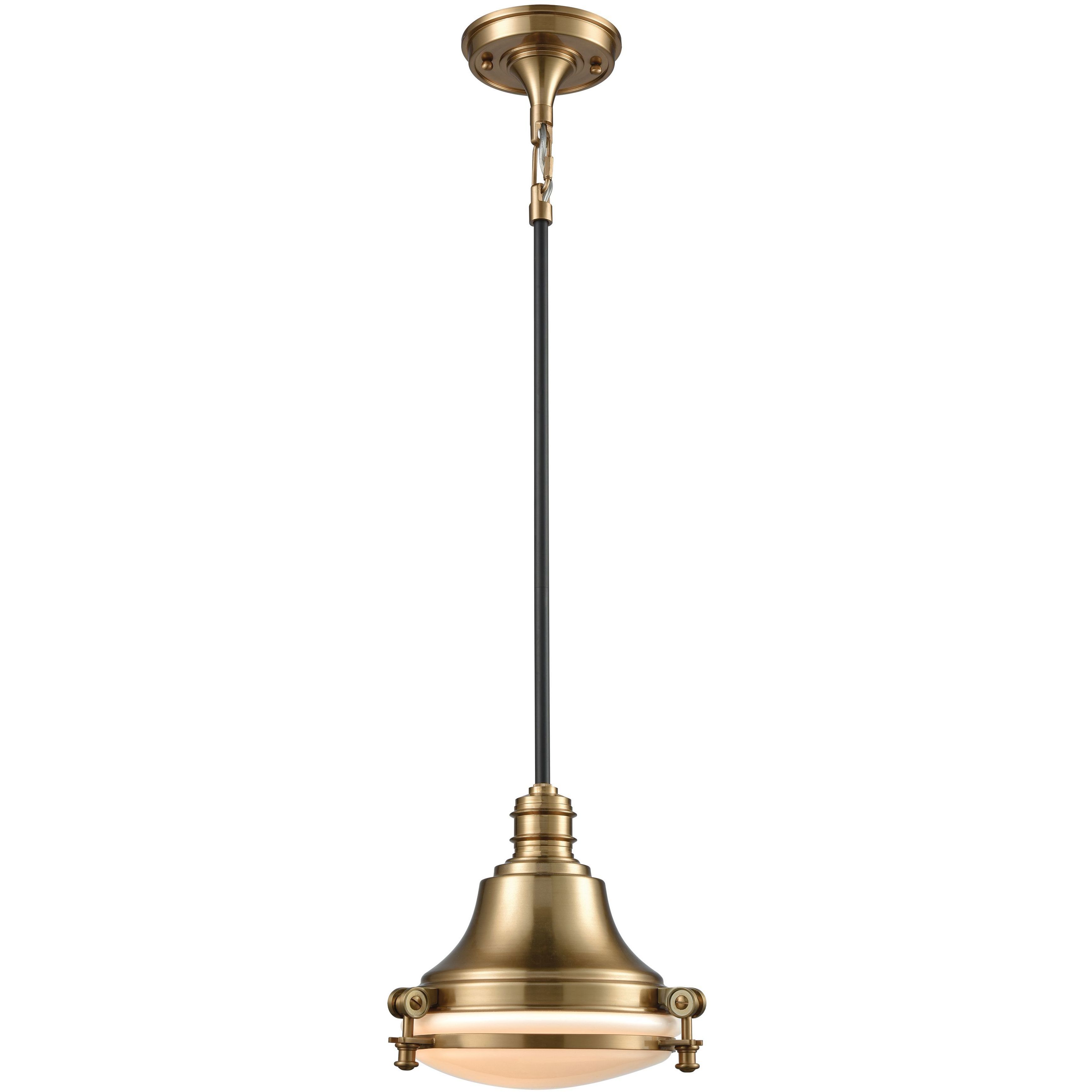 Riley 1 Light 10 inch Satin Brass with White Mini Pendant Ceiling Light