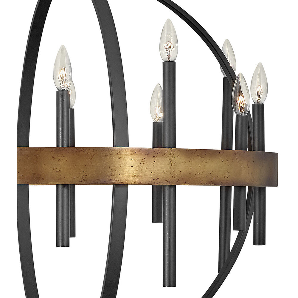 Wells 12 Light 30 inch Weathered Brass with Black Indoor Chandelier Ceiling Light