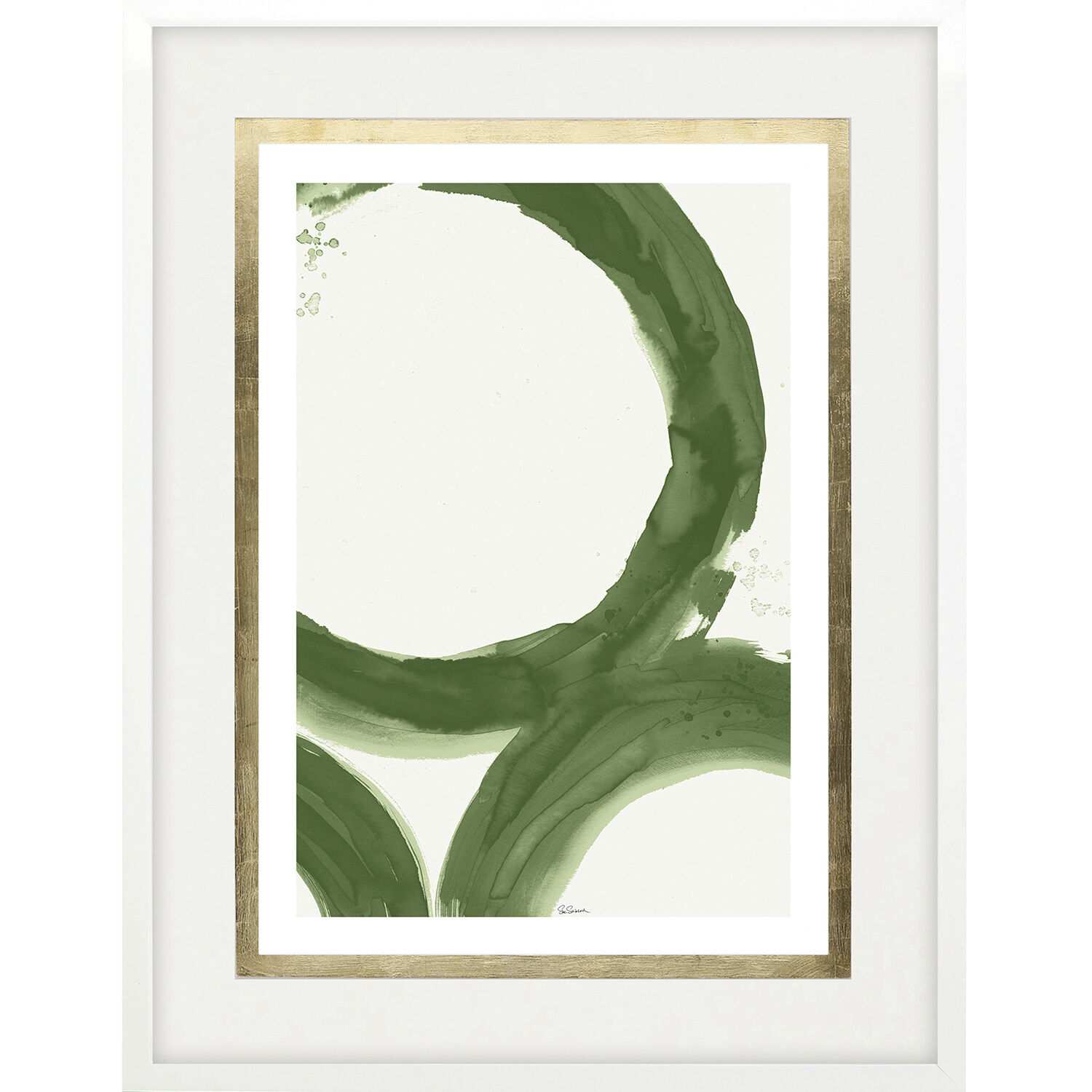 Rings of Water Green and Metallic and White Framed Art