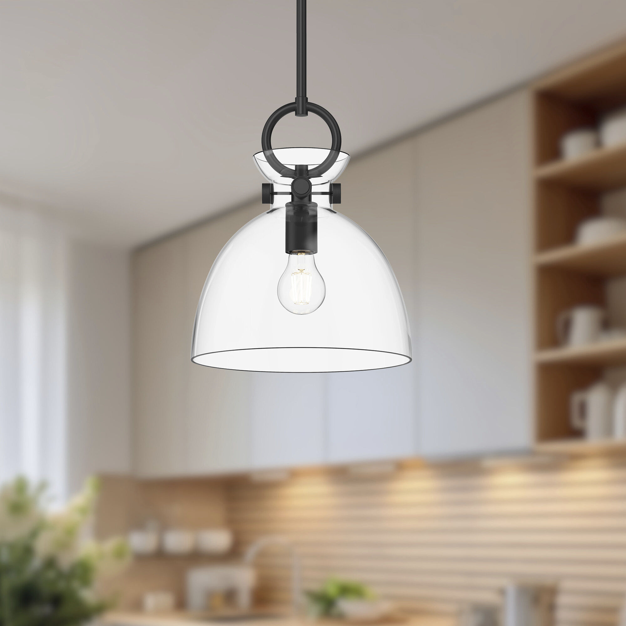 Alora Mood Waldo Pendant Ceiling Light in Matte Black, Clear Glass