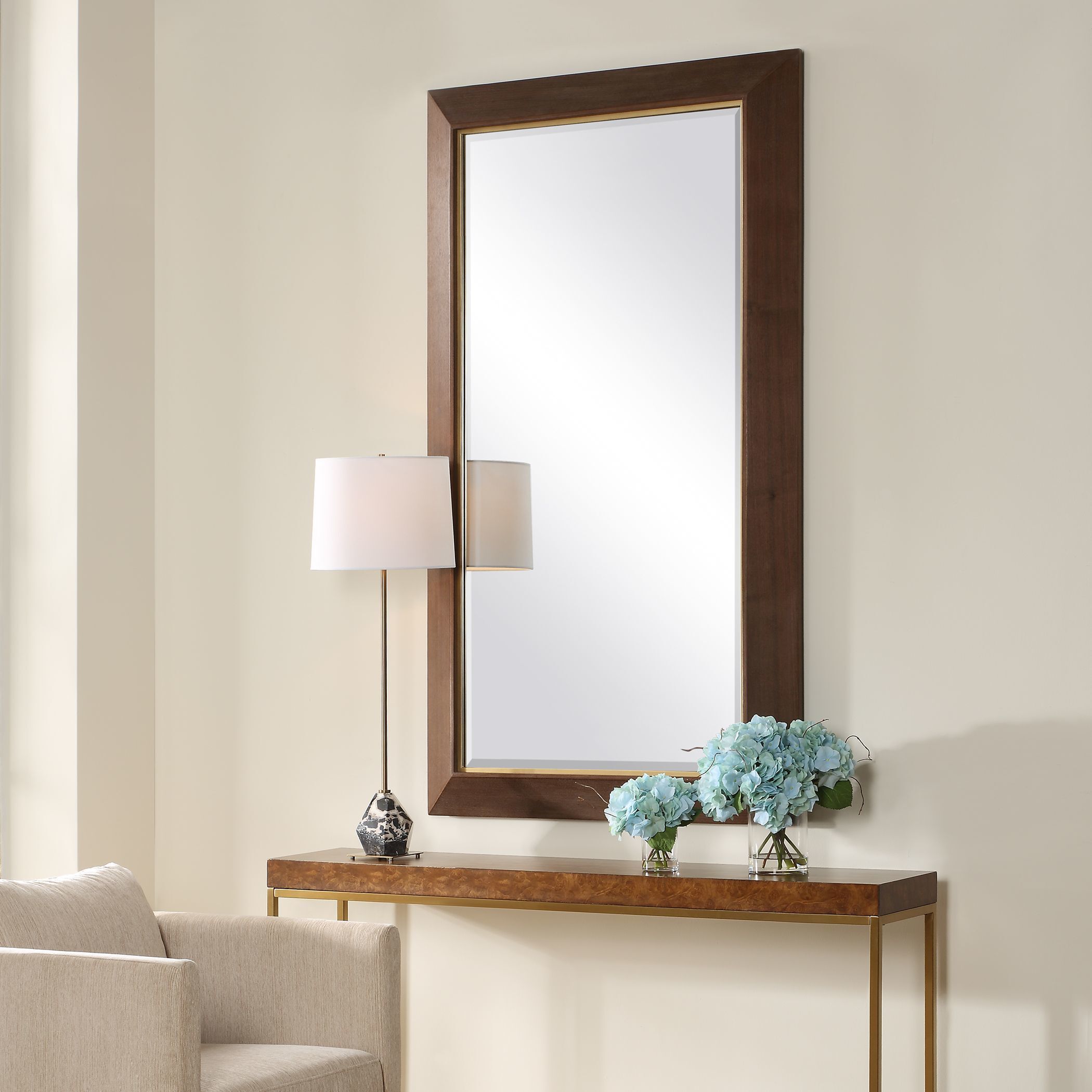 Matheson 68 X 37.75 inch Walnut Veneer and Brushed Gold Mirror