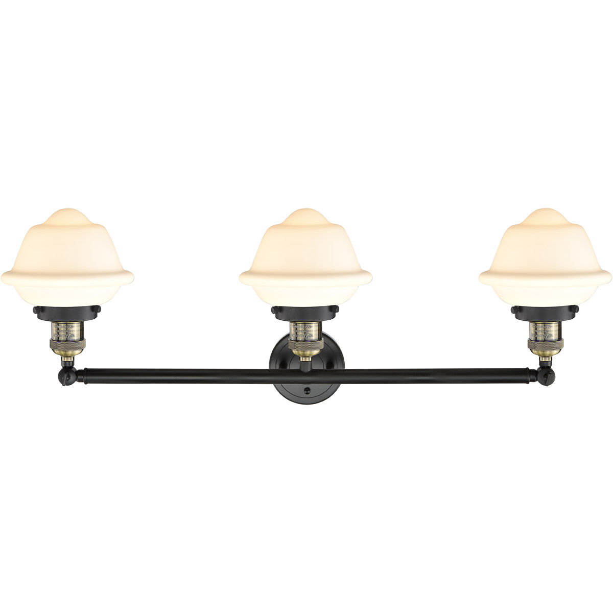 Franklin Restoration Small Oxford LED 34 inch Black Antique Brass Bath Vanity Light Wall Light in Matte White Glass, Franklin Restoration