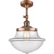 Franklin Restoration Large Oxford 1 Light 12 inch Antique Copper Semi-Flush Mount Ceiling Light in Clear Glass, Franklin Restoration