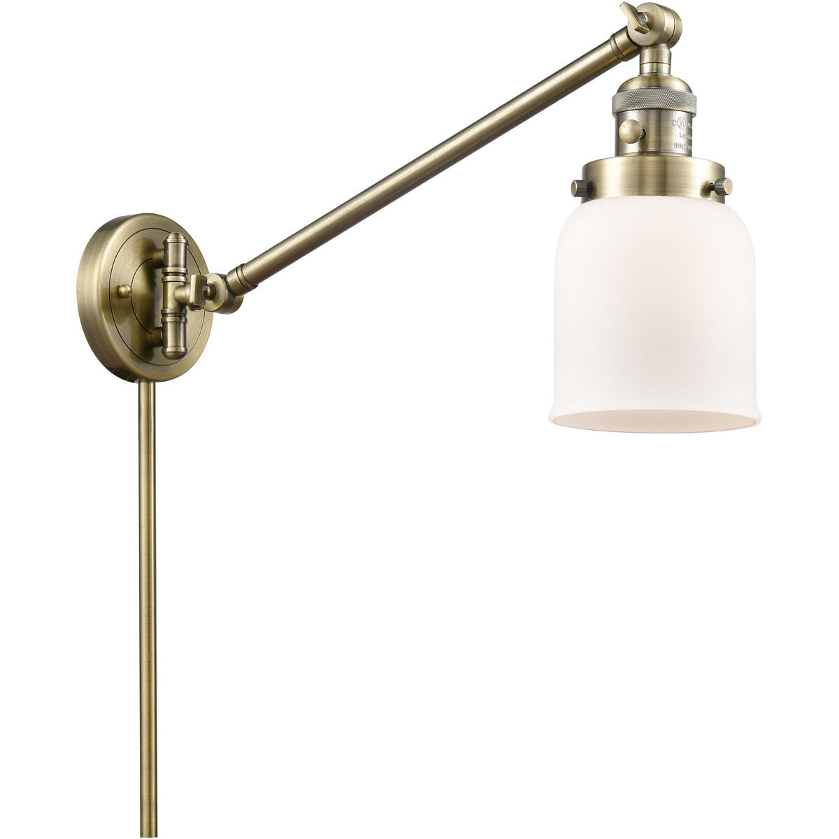 Small Bell 21 inch 60.00 watt Antique Brass Swing Arm Wall Light, Franklin Restoration