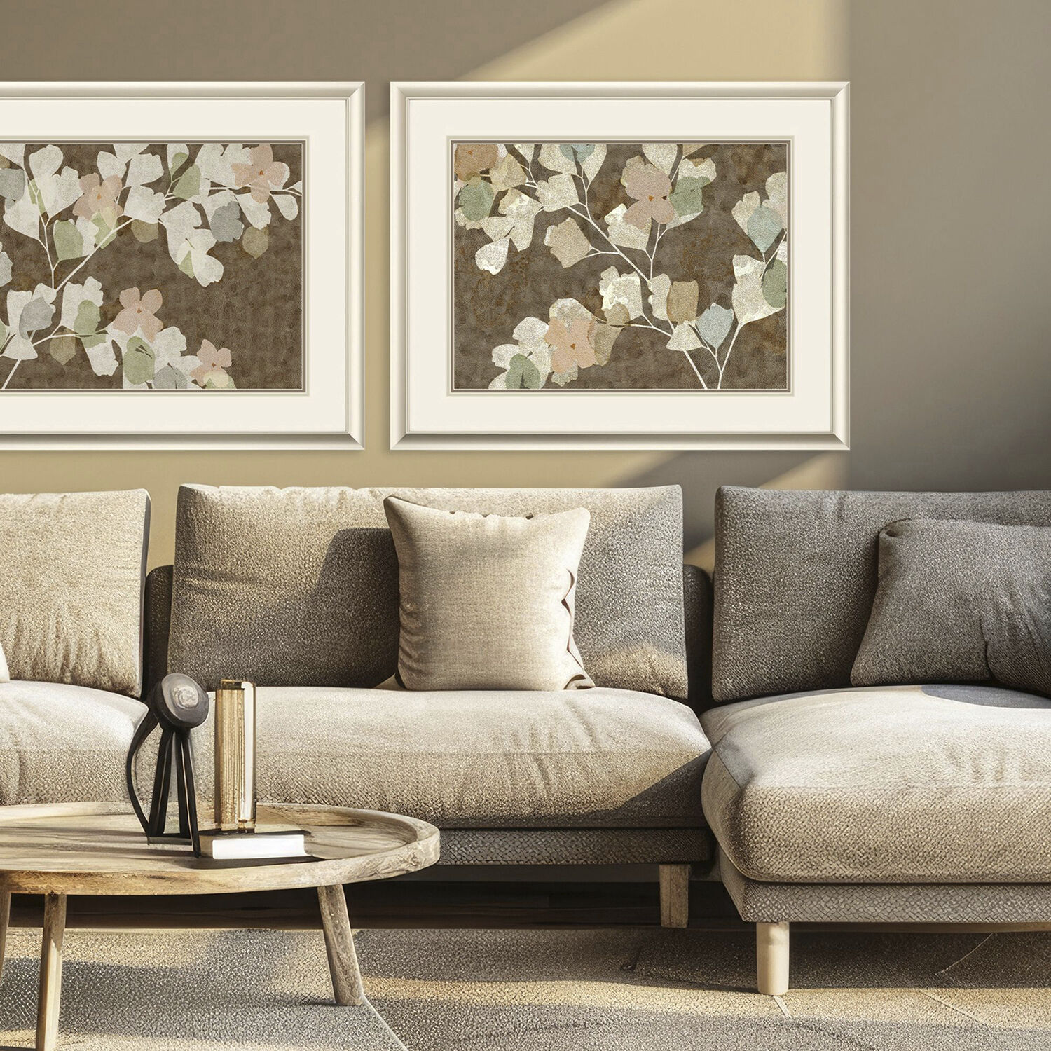 Antique Blossom Brown and Green and Neutral and Beige Framed Art, Propac