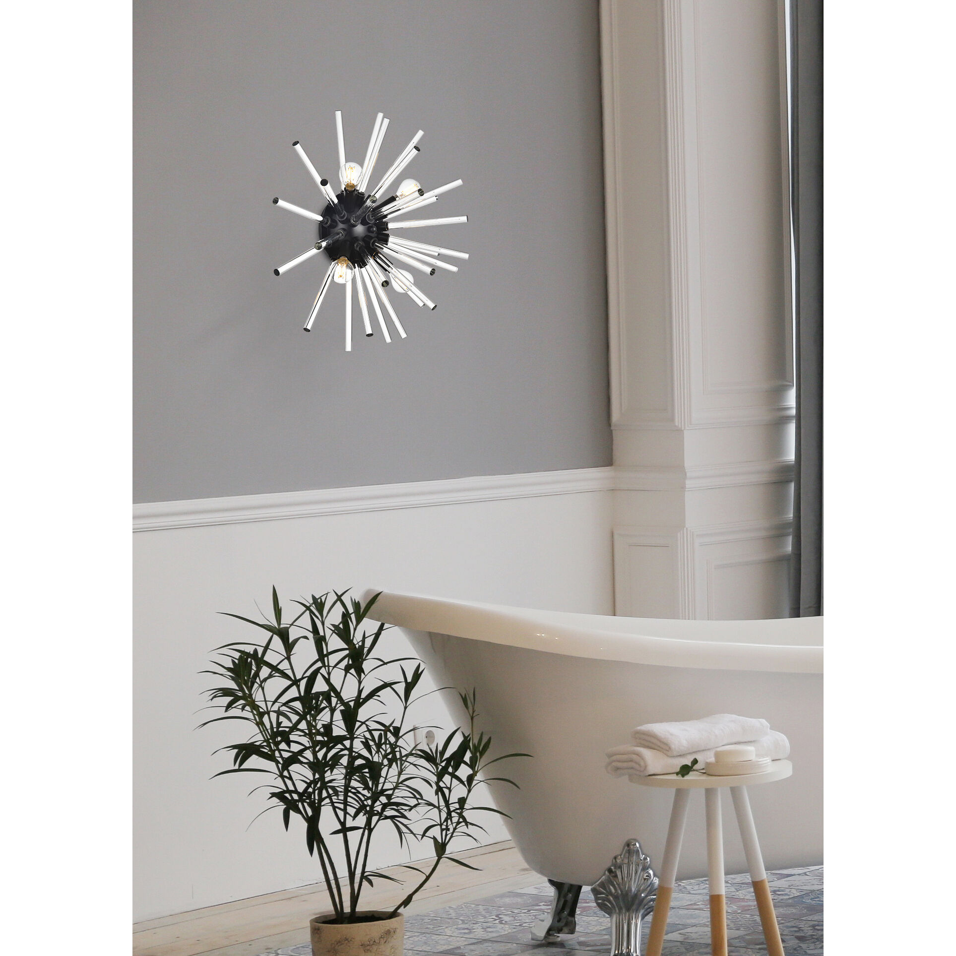 Sienna 4 Light 18 inch Black Wall Sconce Wall Light, can be Flush Mounted