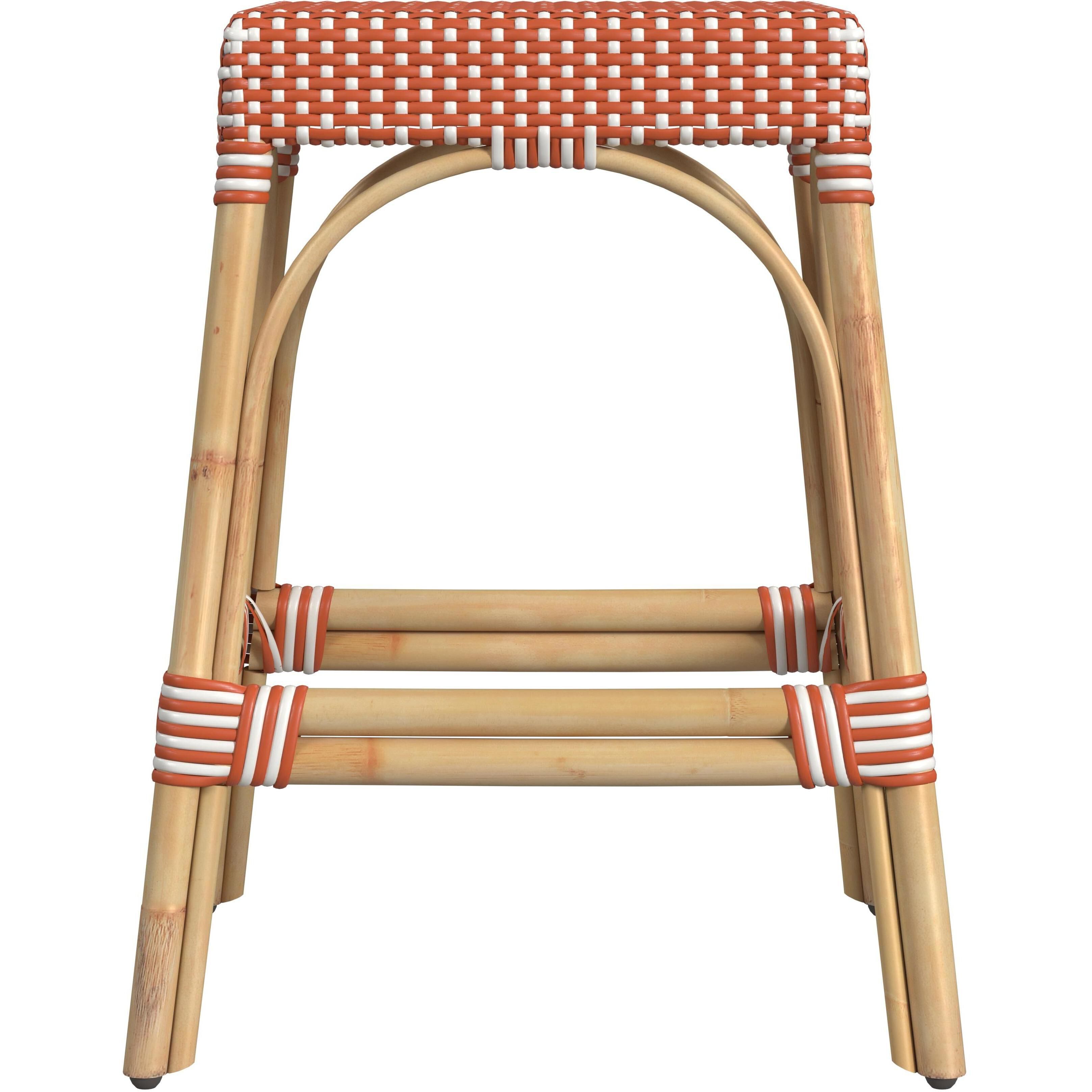 Robias Rectangular Rattan 24.5" Counter Stool in Orange and White Dot