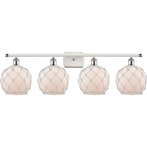 Ballston Farmhouse Rope LED 36 inch White and Polished Chrome Bath Vanity Light Wall Light in White Glass with White Rope, Ballston