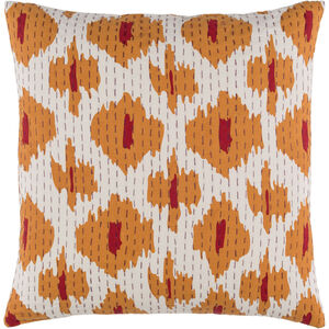 Kantha 22 X 22 inch Burnt Orange and Bright Red Throw Pillow