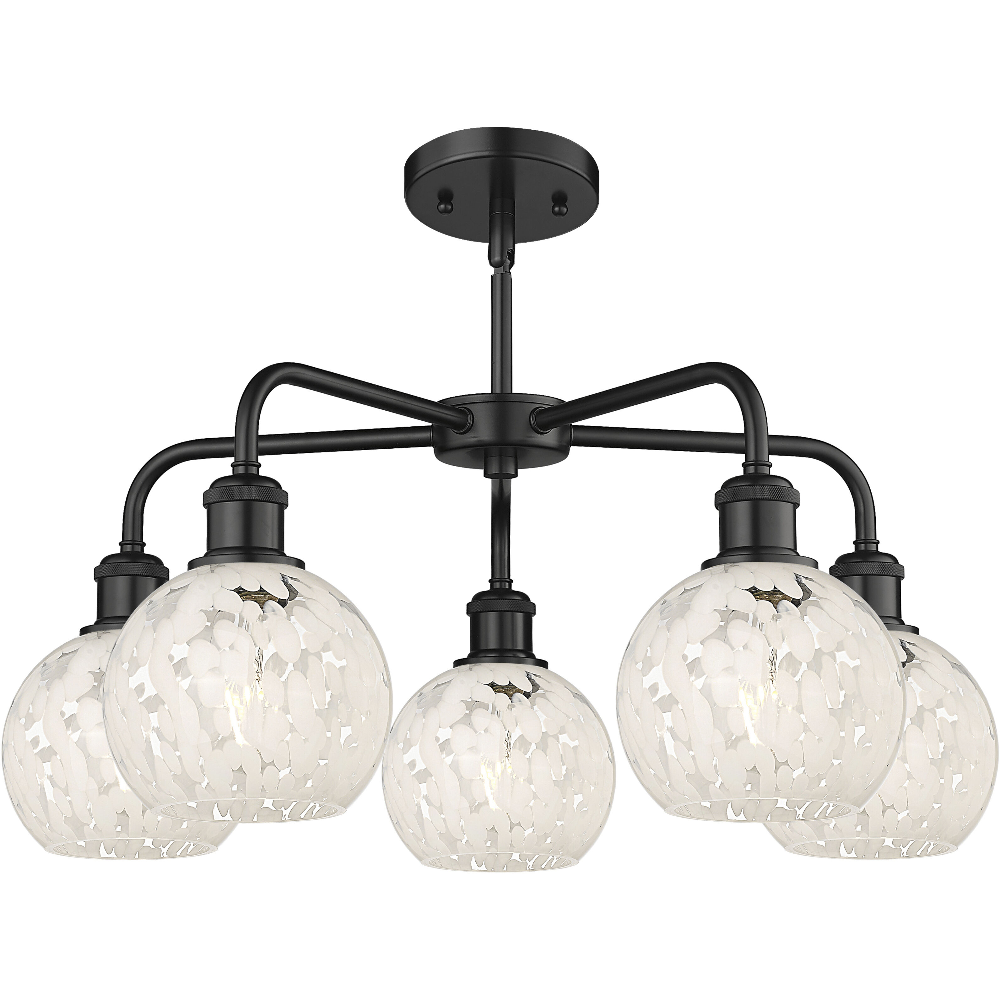 Ballston White Mouchette 5 Light 24 inch Matte Black Stem Hung Chandelier Ceiling Light