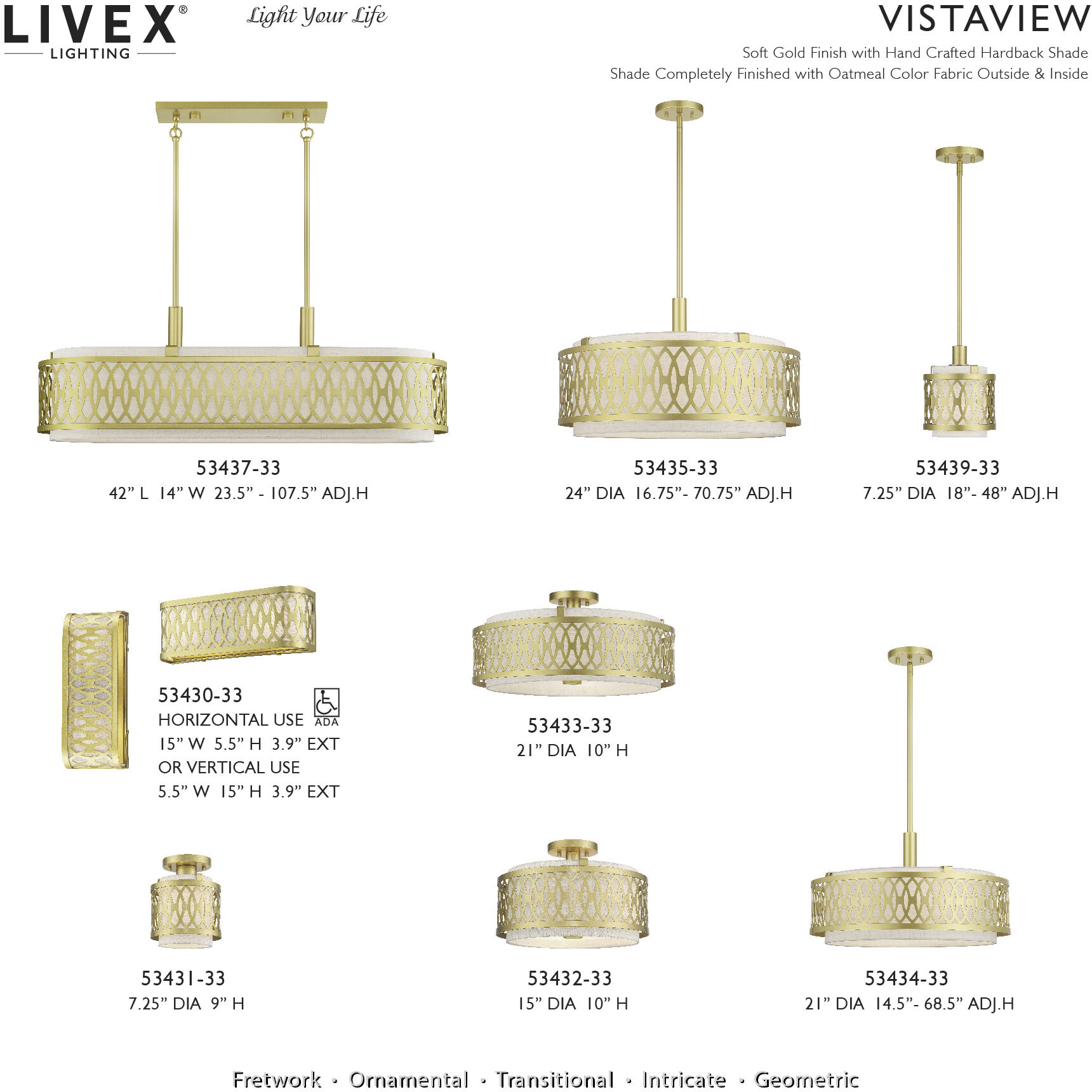 Vistaview 3 Light 15 inch Soft Gold Semi-Flush Ceiling Light