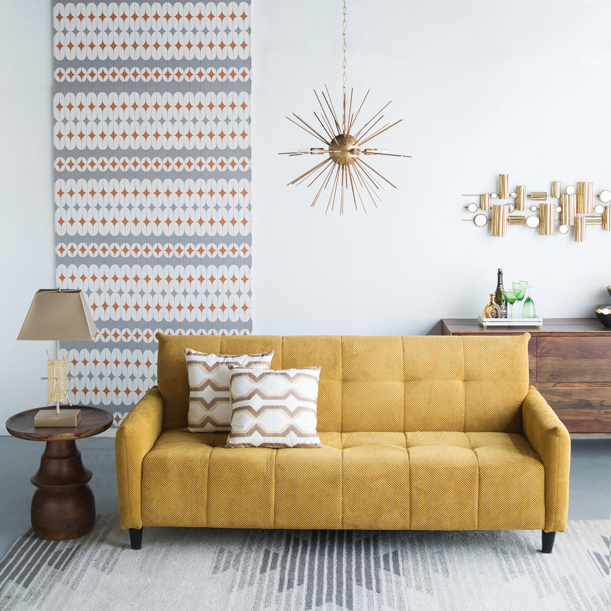 Large Biscuit Tufted Mustard Sofa