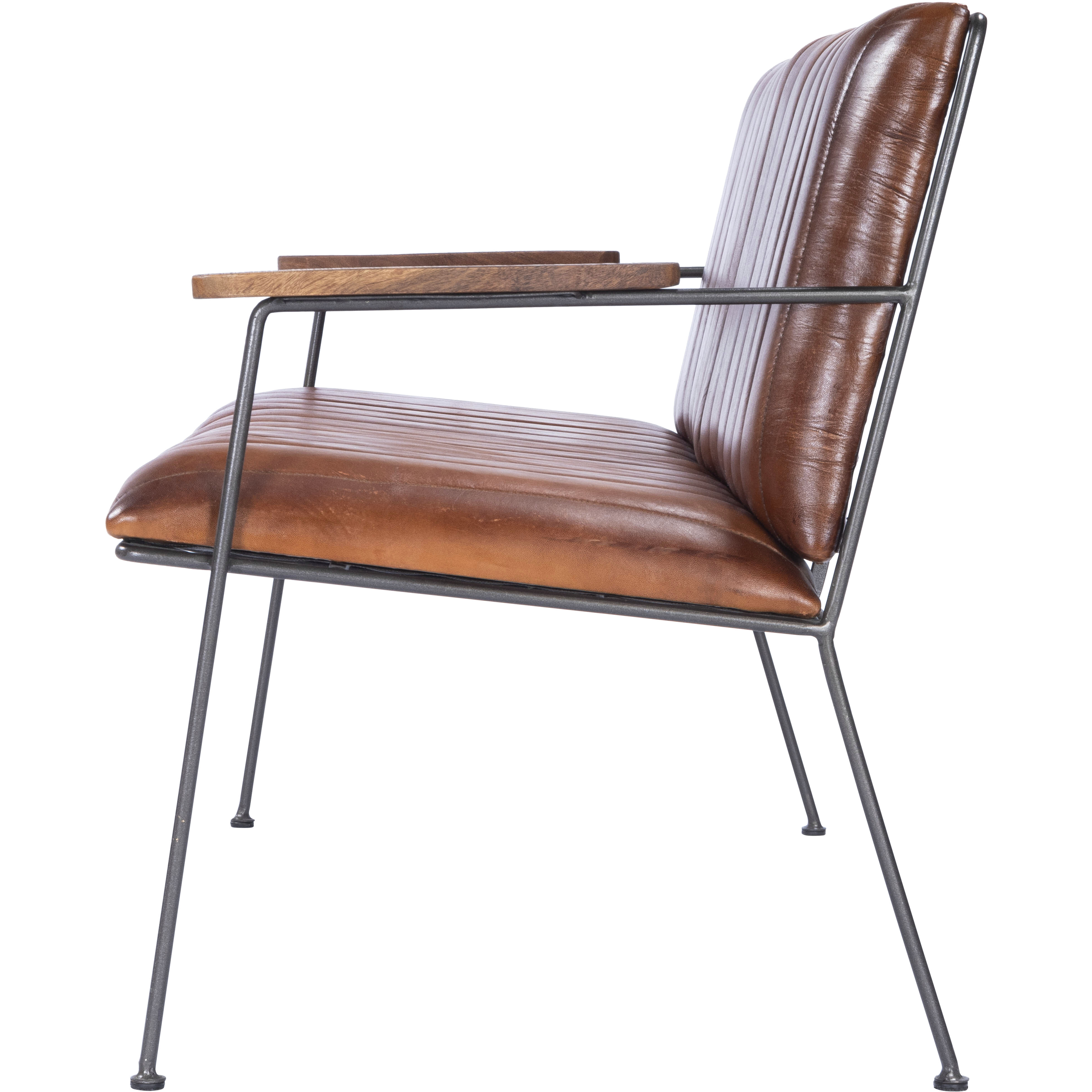 Phoenix Leather & Metal 53"W Bench in Medium Brown