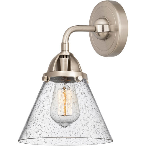 Nouveau 2 Large Cone 1 Light 8 inch Brushed Satin Nickel Sconce Wall Light in Seedy Glass