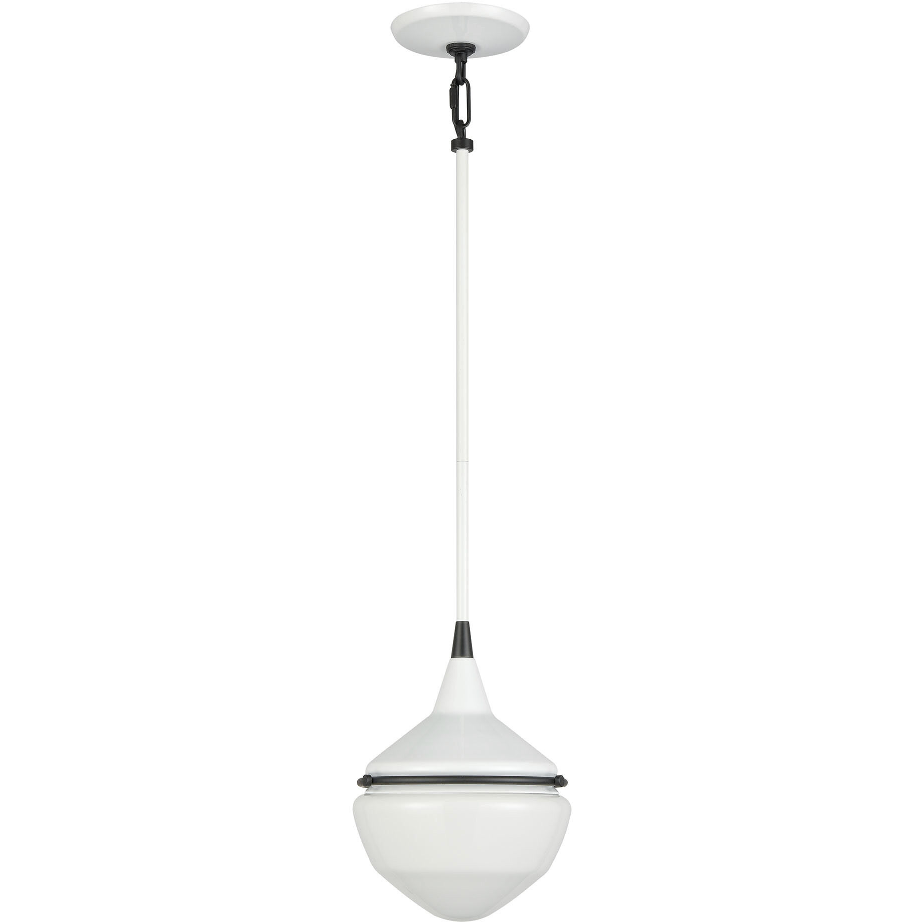 Mid-Century Schoolhouse 1 Light 8 inch Enamel White with Matte Black Mini Pendant Ceiling Light