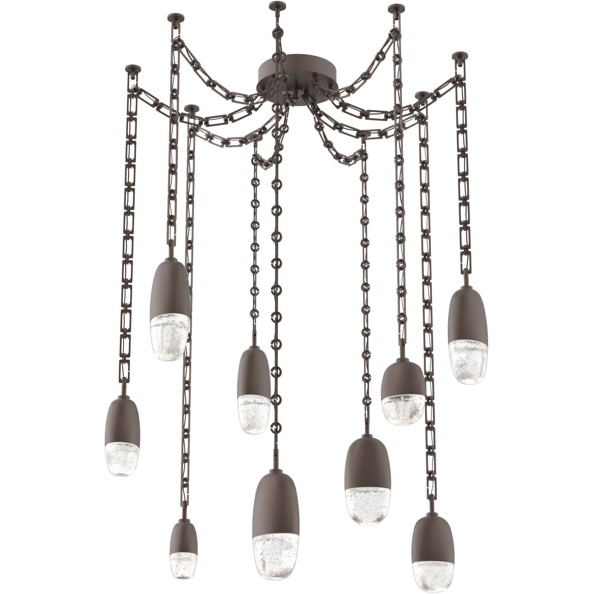 Pebble LED 14.3 inch Flat Bronze Swag Multi-Pendant Ceiling Light in 3000K LED, Rectangular Chain