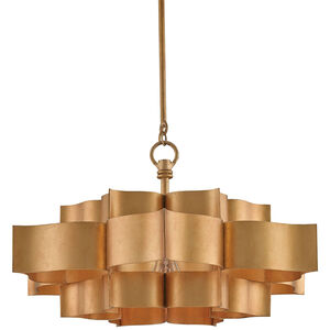 Grand Lotus 1 Light 20 inch Antique Gold Leaf Chandelier Ceiling Light, Small, Semi-Flush Convertible