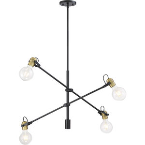 Mantra 4 Light 5 inch Black and Brushed Brass Pendant Ceiling Light
