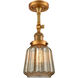 Franklin Restoration Chatham LED 6 inch Brushed Brass Semi-Flush Mount Ceiling Light in Mercury Glass, Franklin Restoration
