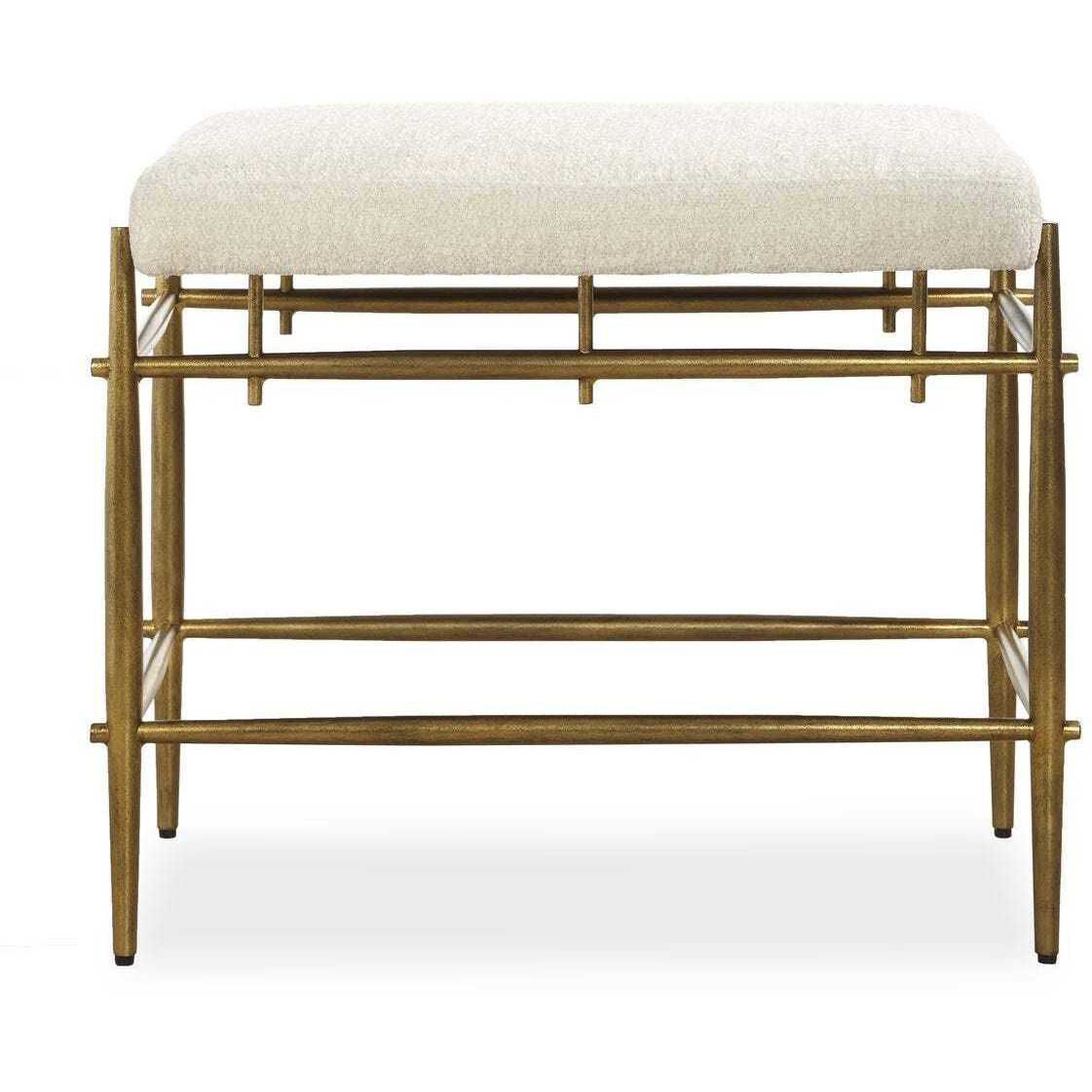 Karleen Antique Brass and Ivory Chenille Bench