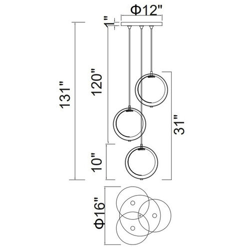 Da Vinci LED 16 inch Brass Multi Light Pendant Ceiling Light