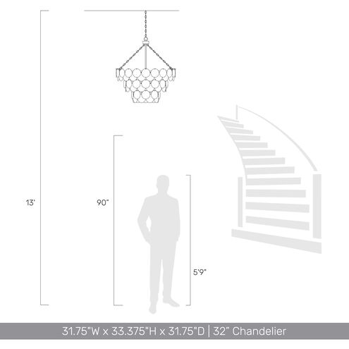 Cascada 13 Light 31.75 inch Aegean Silver Pendant Ceiling Light in Smoke Plated Glass, 3 Tier