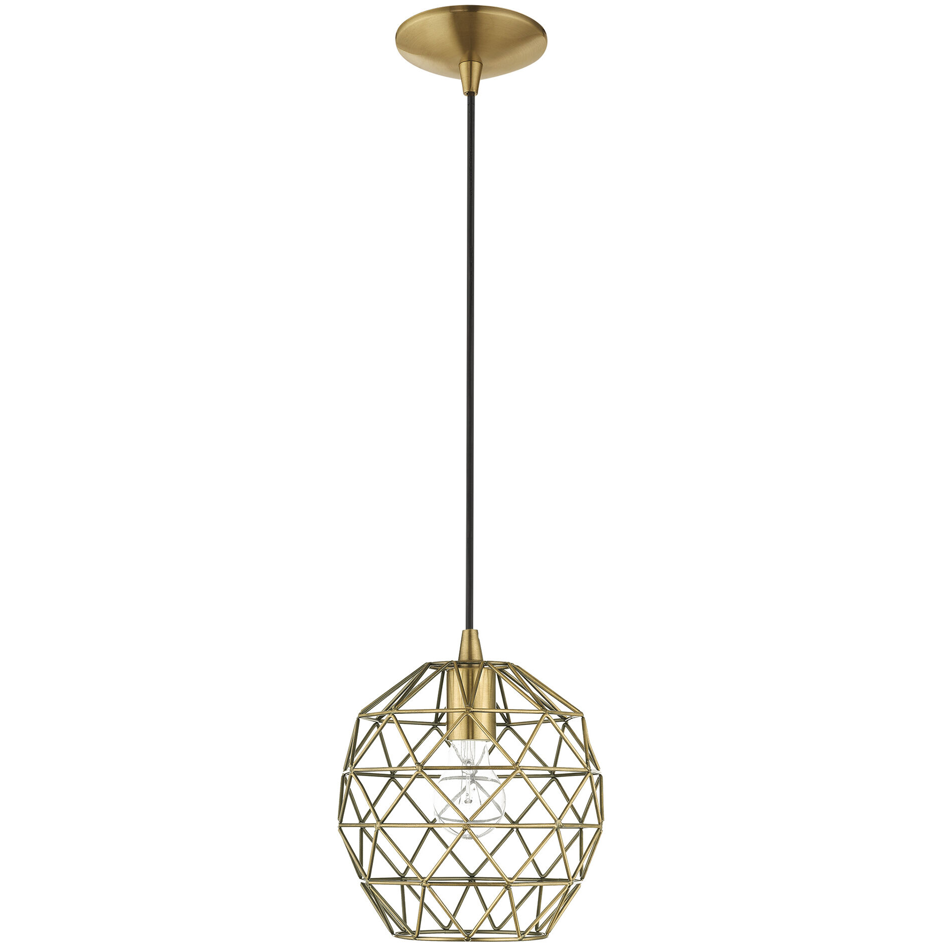 Geometric 1 Light 8 inch Antique Brass Mini Pendant Ceiling Light