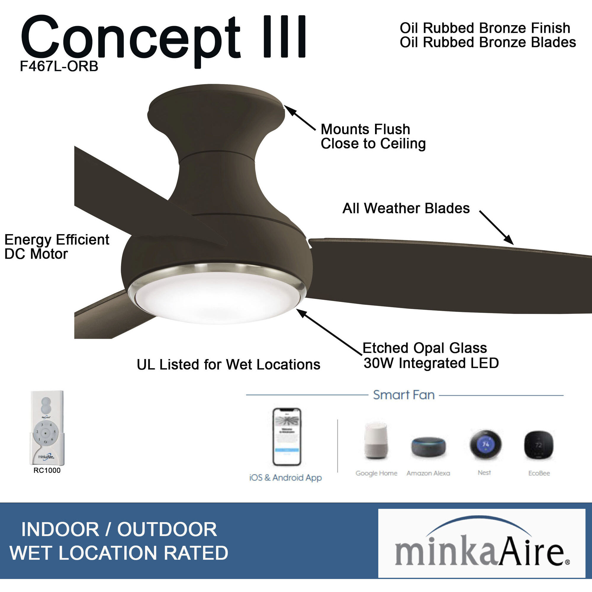 Minka Aire Concept III 54" Smart Ceiling Fan With LED Light - Coal Finish With Remote