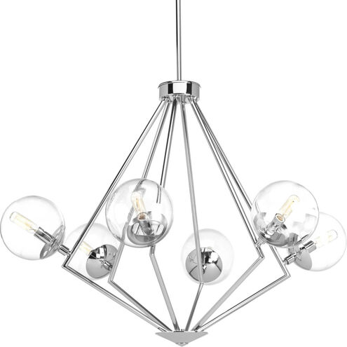 Mod 6 Light 34 inch Polished Chrome Chandelier Ceiling Light, Design Series