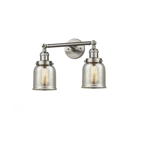 Franklin Restoration Small Bell LED 15 inch Brushed Satin Nickel Bath Vanity Light Wall Light in Silver Plated Mercury Glass, Franklin Restoration