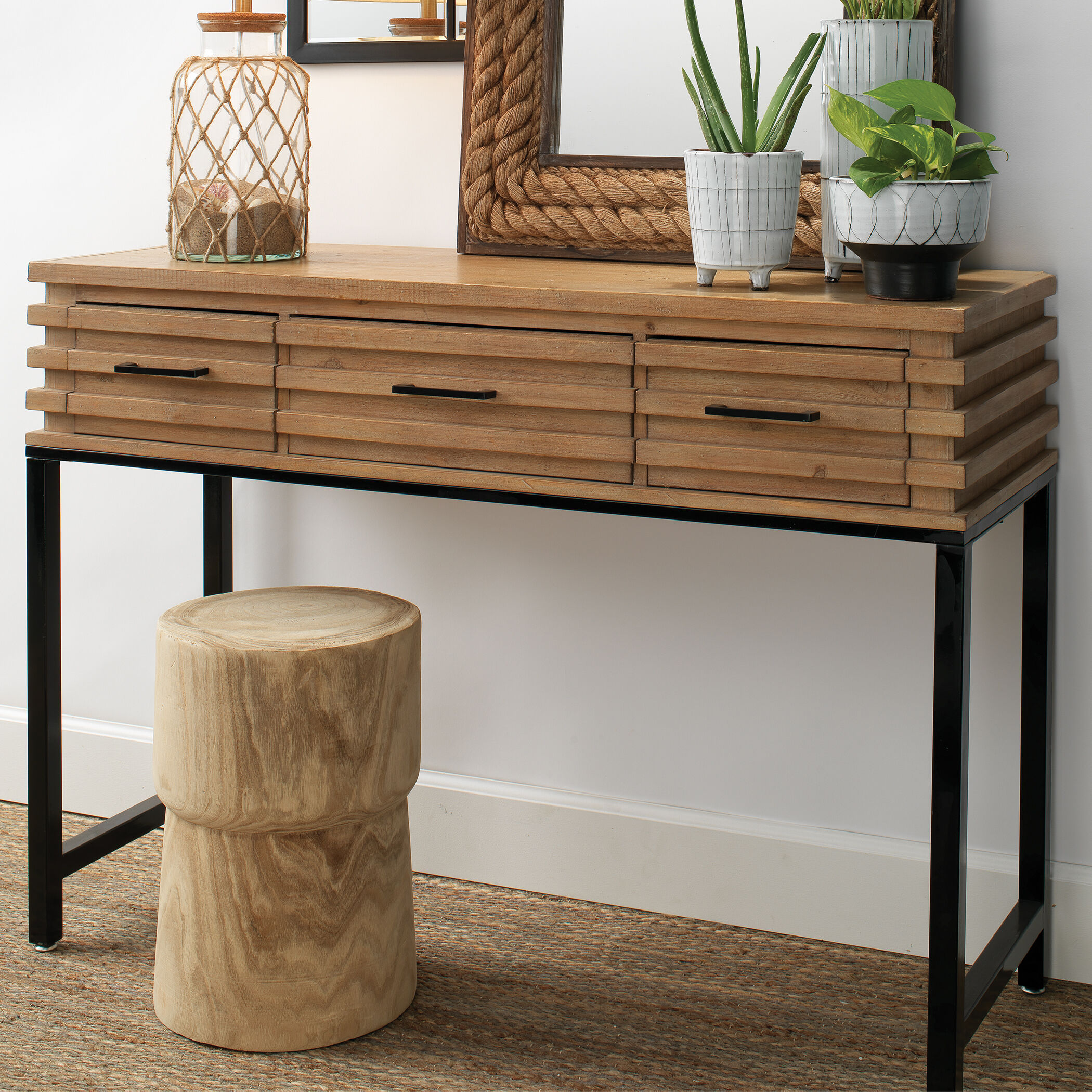 Logan 46.75 X 15.75 inch Natural Wood and Black Metal Console