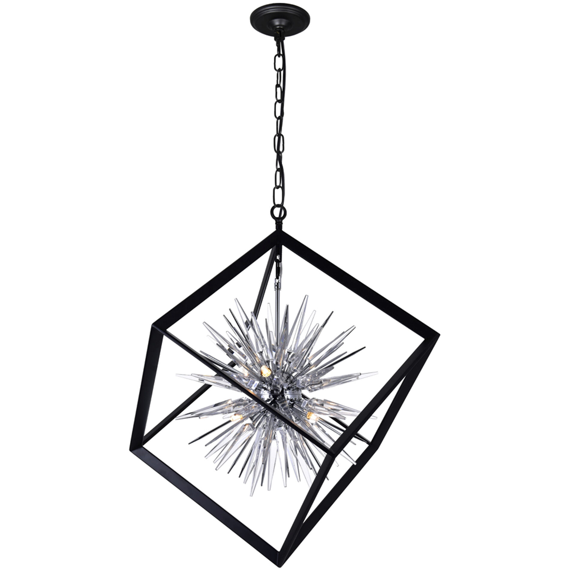 Starburst 6 Light 22 inch Chrome and Black Down Chandelier Ceiling Light