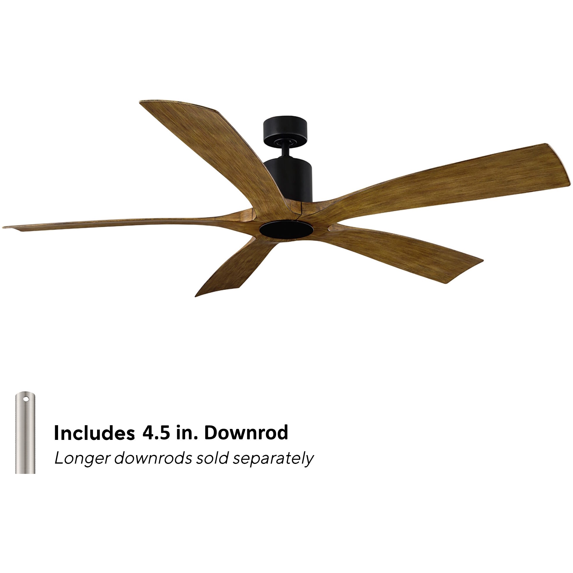 Aviator 70 inch Matte Black and Distressed Koa with Distressed Koa Blades Downrod Ceiling Fan in Matte Black Distressed Koa, Smart Ceiling Fan