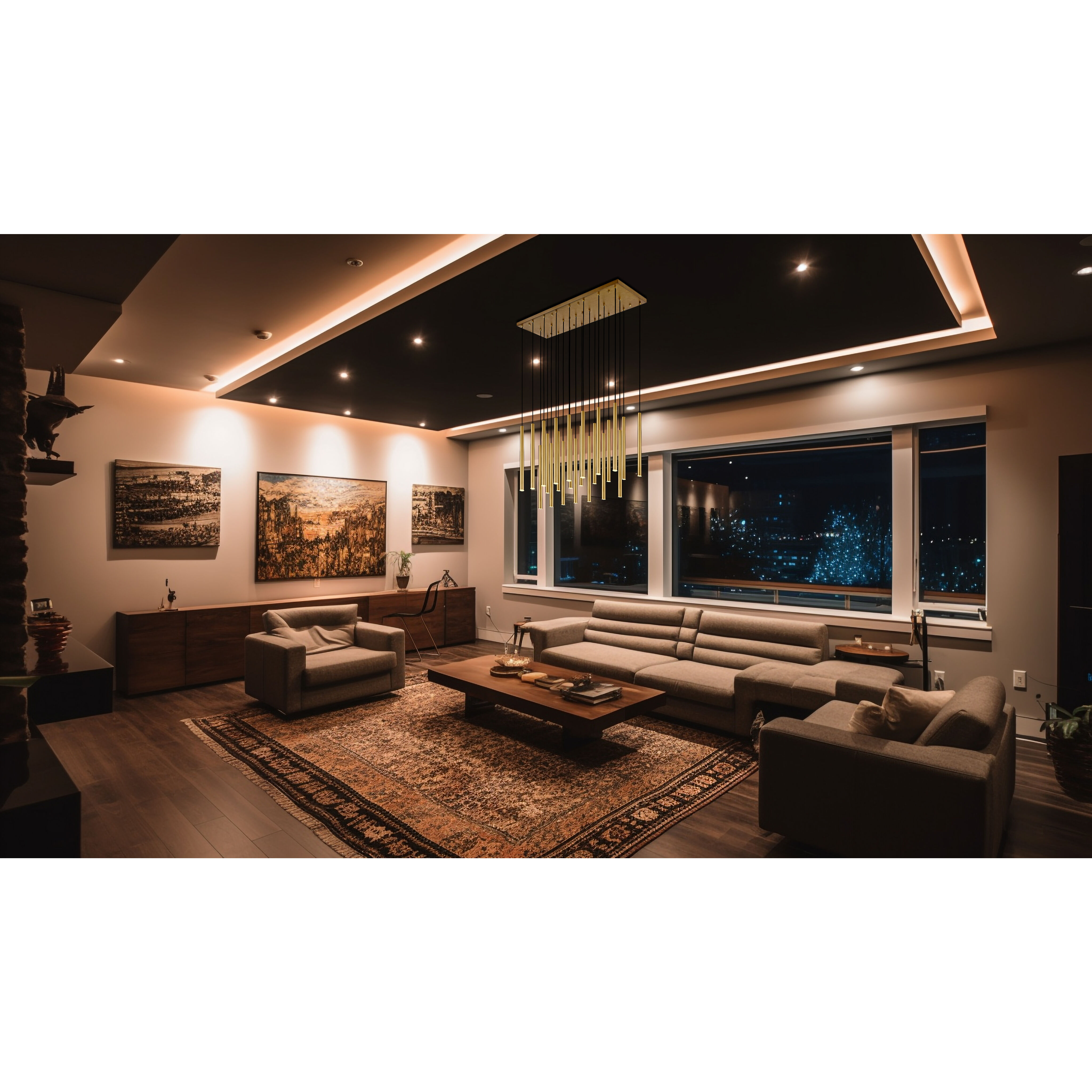 Forest Linear Chandelier Ceiling Light in Modern Gold