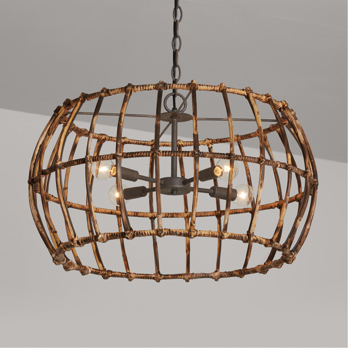 Sanibel 4 Light 24 inch Blazed Rattan and Nordic Grey Pendant Ceiling Light