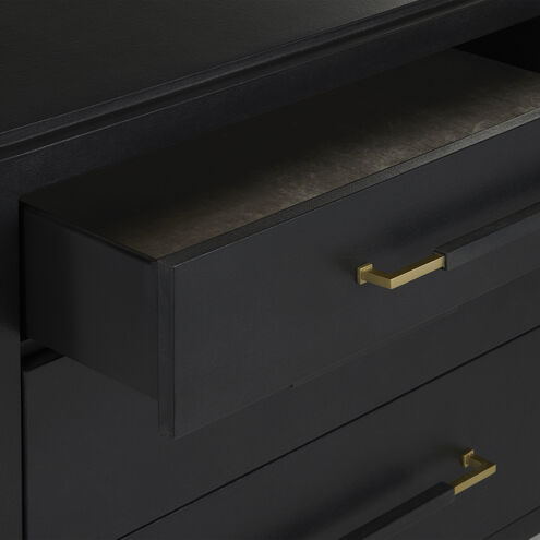 Verona Lacquered Black Linen and Champagne Three-Drawer Chest